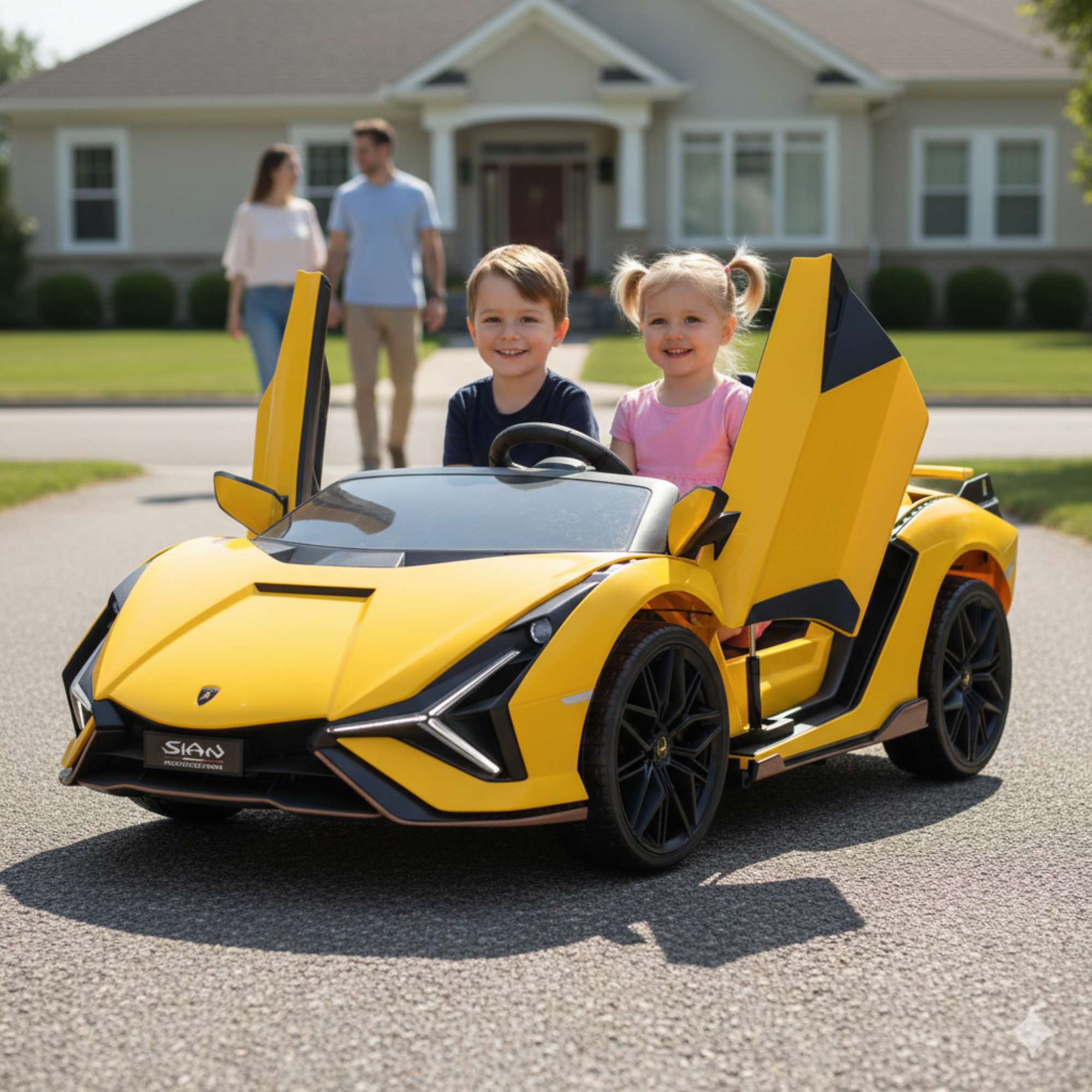 Yellow 24V Official LX Lamborghini Sian 2-Seater Ride On Car with Music, RC