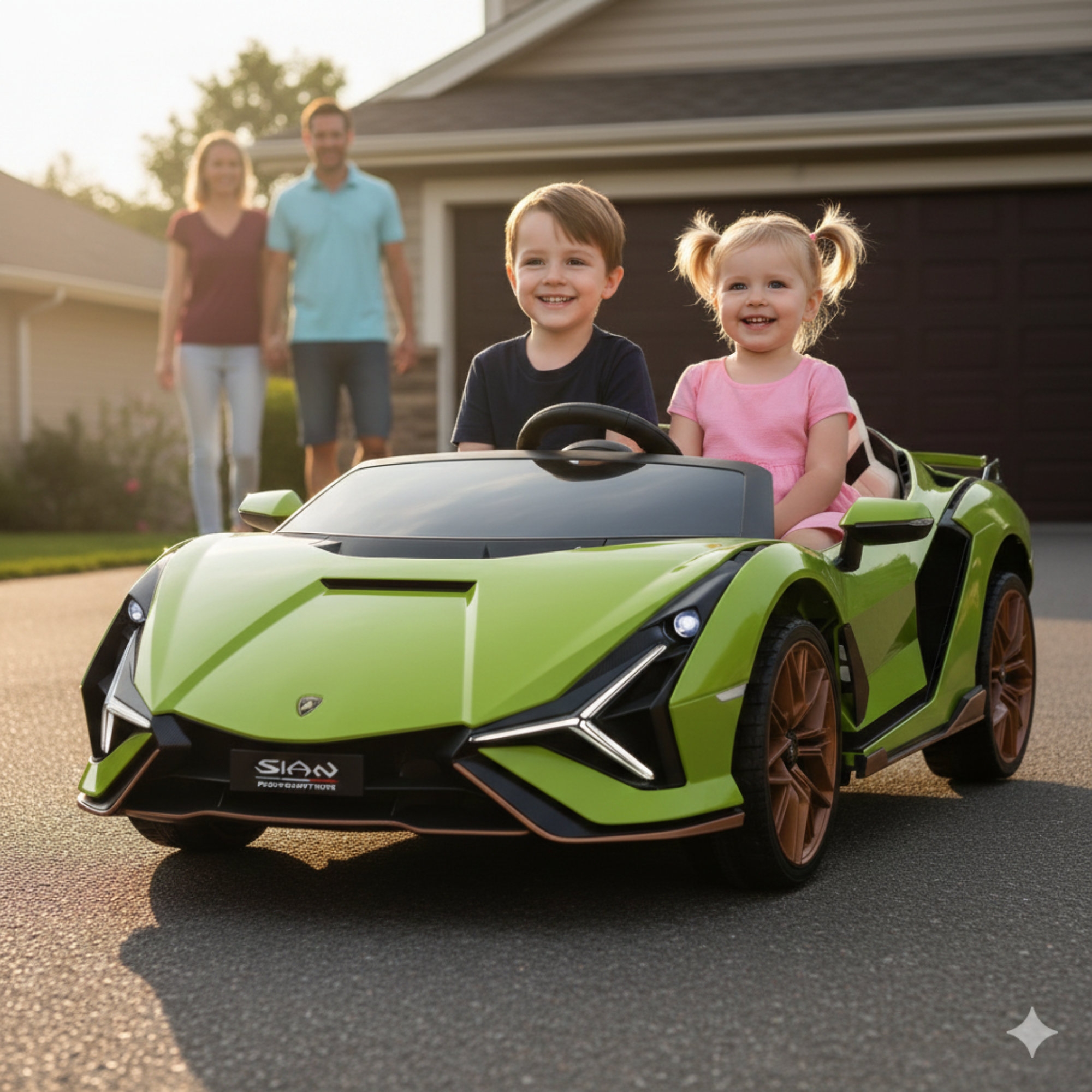 Green 24V Official LX Lamborghini Sian 2-Seater Ride On Car with Music, RC