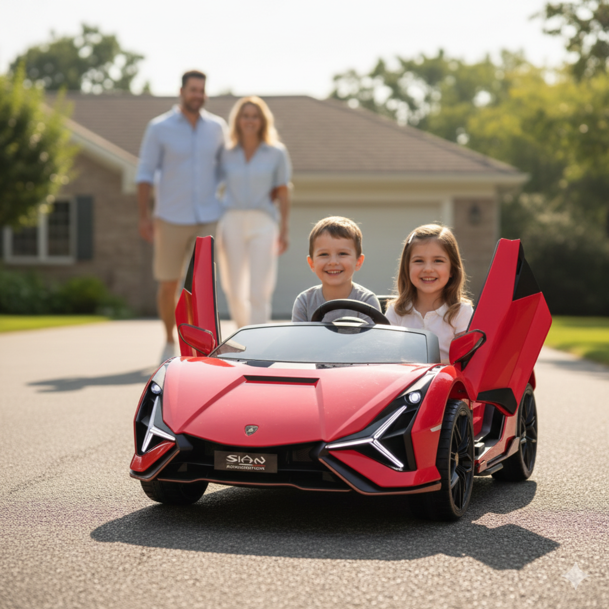 Red 24V Official LX Lamborghini Sian 2-Seater Ride On Car with Music, RC