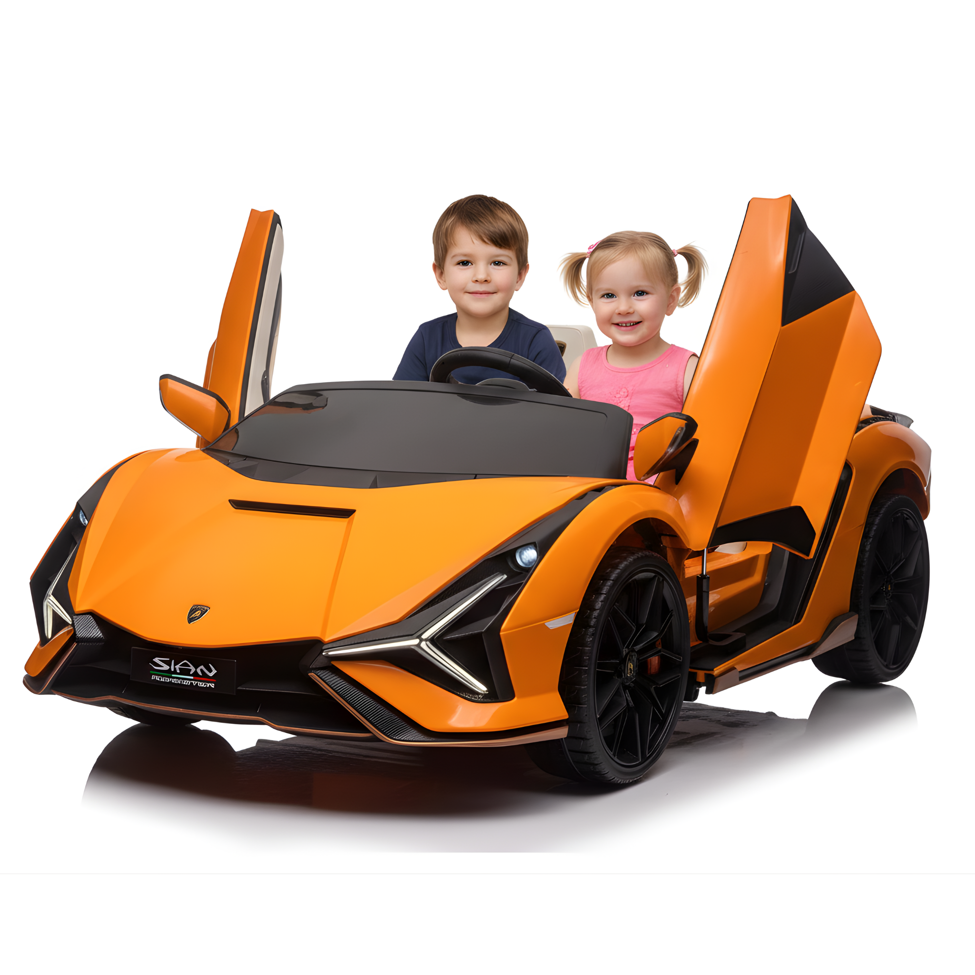 Orange 24V Official LX Lamborghini Sian 2-Seater Ride On Car with Music, RC