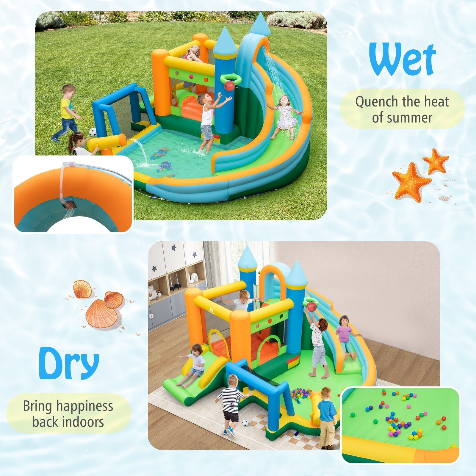 Inflatable Water Slide Blowup Bounce House with Dual Slides and Splash ...