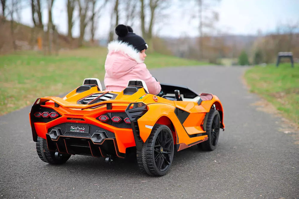 Orange 24V Official LX Lamborghini Sian 2-Seater Ride On Car with Music, RC