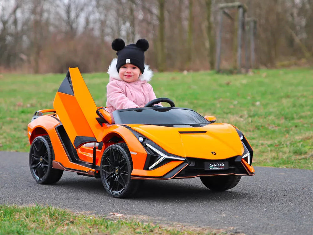 Orange 24V Official LX Lamborghini Sian 2-Seater Ride On Car with Music, RC