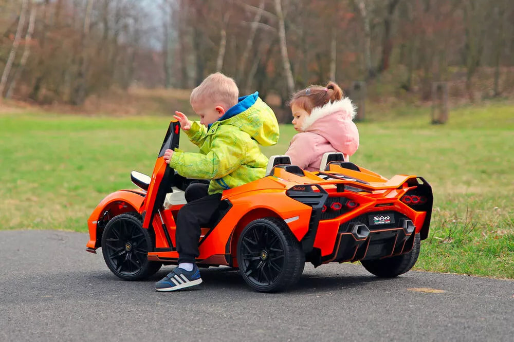 Orange 24V Official LX Lamborghini Sian 2-Seater Ride On Car with Music, RC