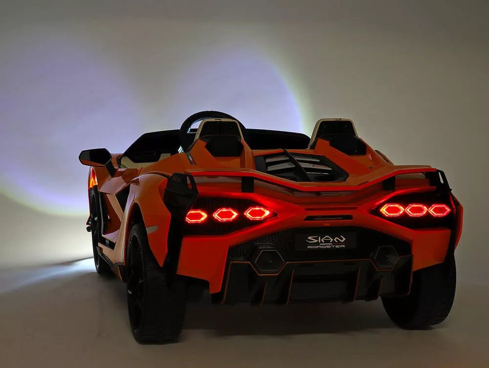 Orange 24V Official LX Lamborghini Sian 2-Seater Ride On Car with Music, RC