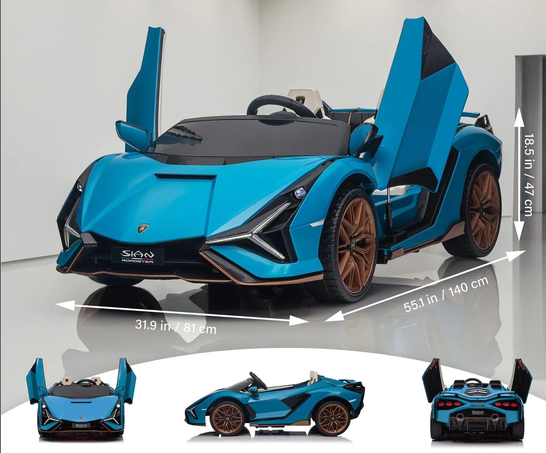 Blue 24V Official LX Lamborghini Sian 2-Seater Ride On Car with Music, RC