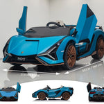 Blue 24V Official LX Lamborghini Sian 2-Seater Ride On Car with Music, RC