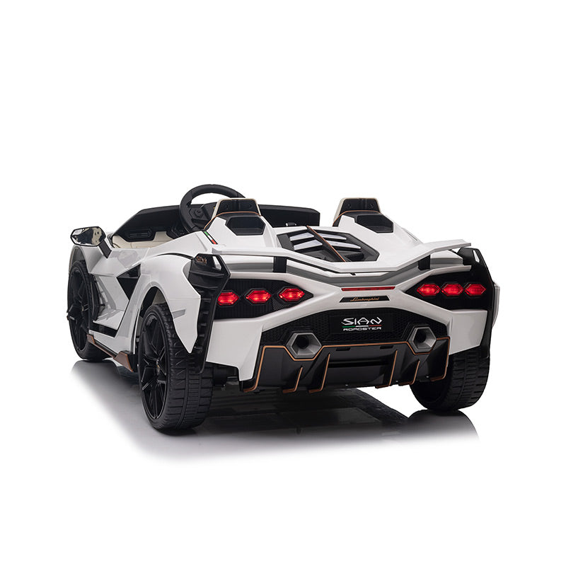 White 24V Official LX Lamborghini Sian 2-Seater Ride On Car with Music, RC
