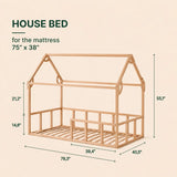 Twin Size Montessori House Bed for Kids with Fence